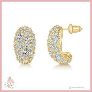 14K Gold Plated Teardrop Hoop Earrings, Pave CZ Sparkly Huggies
